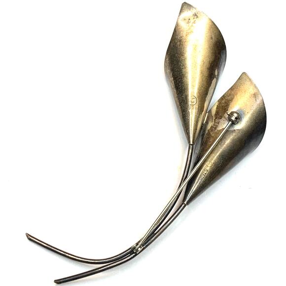 Vintage Stuart Nye Sterling Silver Double Cala Lily Brooch Pin - Picture 4 of 8